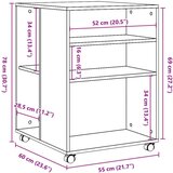 vidaXL Bočni stolić s kotačima crni 55x60x78 cm konstruirano drvo | shoptok.hr