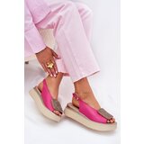 Zazoo 1786 Leather Women's Sandals On Platform With Decoration Fuchsia | Shoptok.si