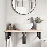  Zidna polica za umivaonik od čelika i masivne hrastovine Smeđa 80 x 40 x 2.5 cm | shoptok.hr