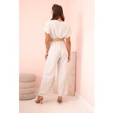 Kesi Włoski Overalls with a decorative belt at the waist light beige | Shoptok.si