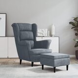  Fotelja s krilnim naslonom i tabureom tamnosiva baršunasta | shoptok.hr