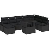 vidaXL 9-dijelni Vrtni Sofa Set s Jastučićima Crni Poli Ratan, 2-sjedna Vrtna Sofa s Jastučićima Crna Poli Ratan Cijene