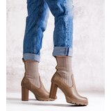 Gemre Dark beige eco leather block heel ankle boots Asera Cijene
