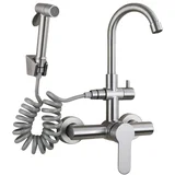 Kuhinjska pipa, stenska, raztegljiv bidet, brušen nikelj, (5000140039)