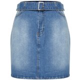 Trendyol Curve Blue Belted Mini Denim Skirt Cene