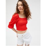 Koton Crop T-Shirt Gipe Balloon Sleeve Square Collar Cene