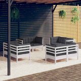  8-dijelna vrtna garnitura od borovine s antracit jastucima Bijela | shoptok.hr