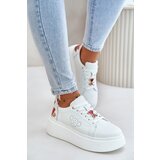 Kesi Women's Leather Platform Sneakers With Brooch And Decorative Flower White Cijene