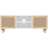 TV omarica bela 105x30x40 cm trdna borovina in naravni ratan - TV Omarica, (21375730) | Shoptok.si
