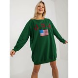 Fashion Hunters Dark green long sweatshirt with a print and an appliqué Cene