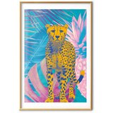  Plakat - Exotic Leopard - colorful portrait of a cheetah against tropical leaves 40x60 Zlatni okvir s margom | shoptok.hr