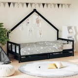  Okvir za dječji krevet s ladicama crni 90 x 200 cm od borovine | Eponuda.com