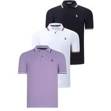 Dewberry TRIPLE SET T8594 MENS T-SHIRT-BLACK-WHITE-LILAC Cijene