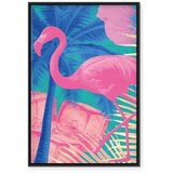  Slika - Pink Flamingo - Abstract Flamingo Against Palms and Ice Cubes 60x90 U crnom drvenom okviru | shoptok.hr