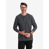 Ombre Men's waffle knit neck button-up longsleeve - graphite | ePonuda.com