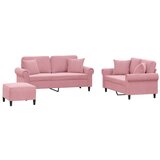 vidaXL 3-dijelni set sofa s jastucima ružičasti baršunasti - Ružičasta s jastucima i tabureom Cijene