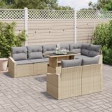 vidaXL 9-delna vrtna sedežna garnitura z blazinami bež poli ratan, (22093591) | Shoptok.si