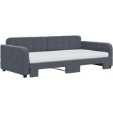vidaXL Izvlečna dnevna postelja z vzmetnico tem. siva 100x200 cm žamet | Shoptok.si