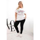 Kesi Włoski Plus Size women's blouse with sequin inscription white + green | Shoptok.si