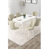 Hanah home trpezarijski set Due, sto na razvlačenje i 6 stolica, bela ploča, krem tkanina Babyface | Eponuda.com