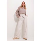 Trend Alaçatı Stili Women's Light Beige Double Pocket Laced Palazzo Linen Trousers Cene