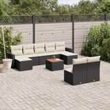  10-dijelni set vrtnih sofa s jastucima crni od poliratana | shoptok.hr