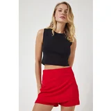  Women's Red Asymmetric Detail Knitted Shorts Skirt