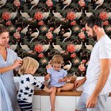  Tapeta - Ornament with birds - silhouettes of cranes and peony flowers on a dark background 50x1000 Vodootporna | shoptok.hr