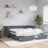  Dnevni krevet s pomoćnim ležajem i ladicama tamno sivi 90x190 cm baršun | shoptok.hr