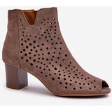 Boto Brown Halania Women's Open Toe Eco Suede Ankle Boots with High Heel | Shoptok.si