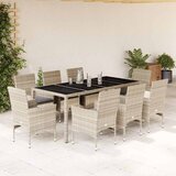  9-dijelni vrtni blagovaonski set s jastucima poliratan i staklo Siva 190 x 90 x 75 cm | shoptok.hr