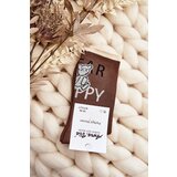 Kesi Brown women's cotton socks with inscription and teddy bear Cene