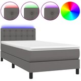 vidaXL Box spring postelja z vzmetnico LED siva 90x200 cm umetno usnje, (20930416) Cene