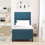 vidaXL Box Spring postelja z vzmetnico temno modra 90x200 cm žamet, (22051885) | Shoptok.si