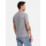 Ombre Men's t-shirt with button neckline and suede trim - grey | Shoptok.si