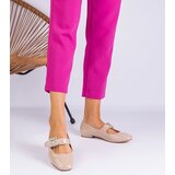 Gemre Beige patent leather ballet flats decorated with a buckle Furseda | Shoptok.si