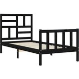  Posteljni okvir z vzglavjem črn 100x200 cm trden les, (20738218) | Shoptok.si