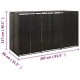 vidaXL Trojna lopa za smetnjak črna 207x80x117 cm poli ratan | Shoptok.si