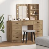 vidaXL Set od 3 Artezan hrast Inženjersko drvo, ogledalo Visoka komoda | shoptok.hr