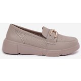 VINCEZA Ladies Leather Moccasins with Golden Detail Ciemnobeżowe 88007 | Shoptok.si