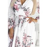 Numoco Pleated dress with neckline, long sleeves and belt | Shoptok.si