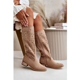 Boto PS1 Lace-up Women's Low Heel Eco Suede Boots with Zipper Dark Beige Orchides | ePonuda.com