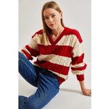 Bianco Lucci Women's V-Neck Braided Knitwear Sweater Cene