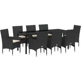 vidaXL 9 komadni set za objedovanje u vrtu s jastucima crni poliratan, vrtni stol crni 200x80x73 cm staklo otporno na udarce | shoptok.hr