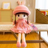 Plišana krpena lutka u roza haljini sa pletenicama Rabbit - 45 cm | shoptok.hr