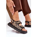 Boto Ladies Patterned Fabric Sandals With Golden Details Beige-Black Pefese | Shoptok.si