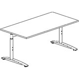 eurokraft pro P12 - pisalna miza, bela / aluminijasto srebrna, podnožje v obliki črke c, električna nastavitev višine, šxg 1600 x 800 mm | Shoptok.si