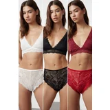 Trendyol Black-Multicolored 3-Piece Lace Openwork Hipster Panties