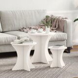 vidaXL Set kavno mizico 3 pcs Bela 46 x 46 x 47 cm Masivno borovo les Cene