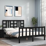 Maison Chic Posteljni okvir - Dvoposteljna postelja - Zakonska postelja z vzglavjem črn 140x190 cm trden les-J15983, (21761230) | Shoptok.si